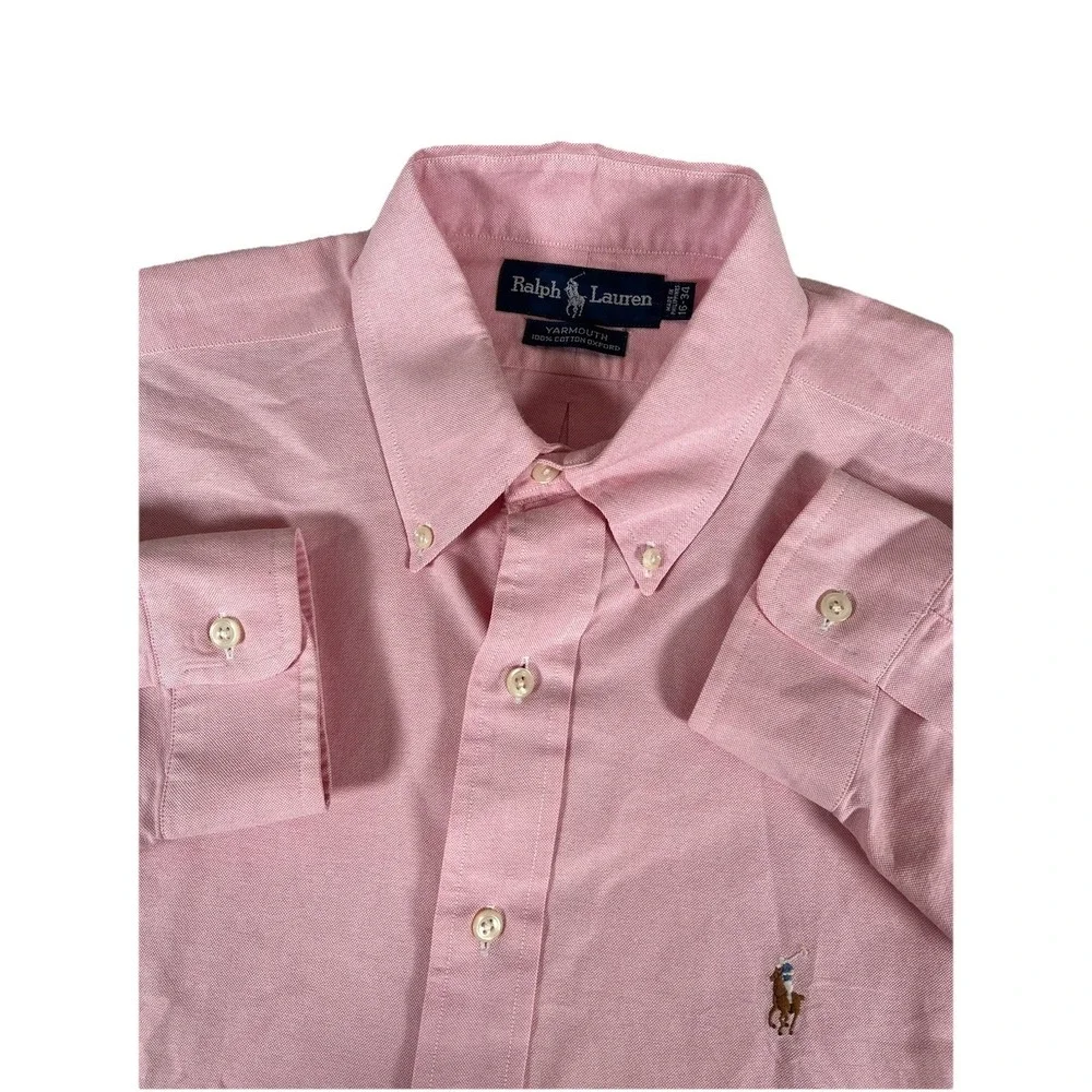 VTG Polo Ralph Lauren Yarmouth Pink Cotton‎ Oxford Cloth Button Down Mens 16-34
